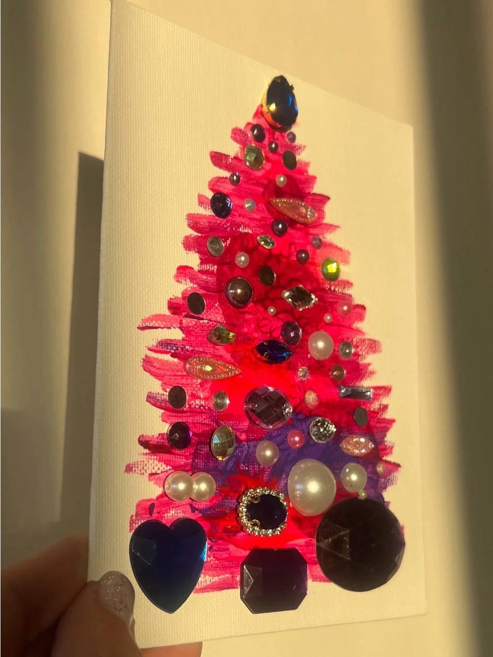 Handmade Textured Pink Christmas Tree Art – 5x7" (12.7x17.8 cm) Canvas Board - Picture 7 of 7